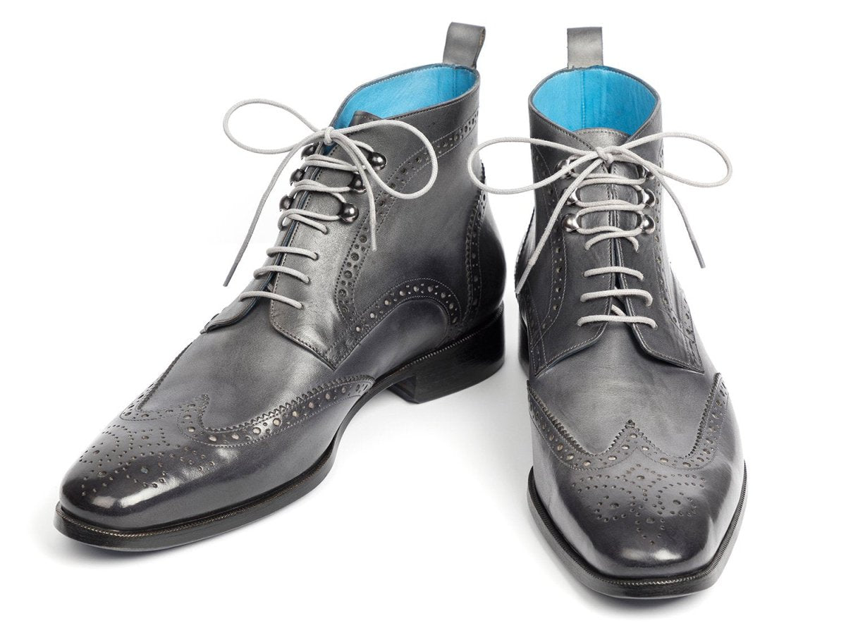Paul Parkman Men's Hand Painted Wingtip Ankle Boots in Gray