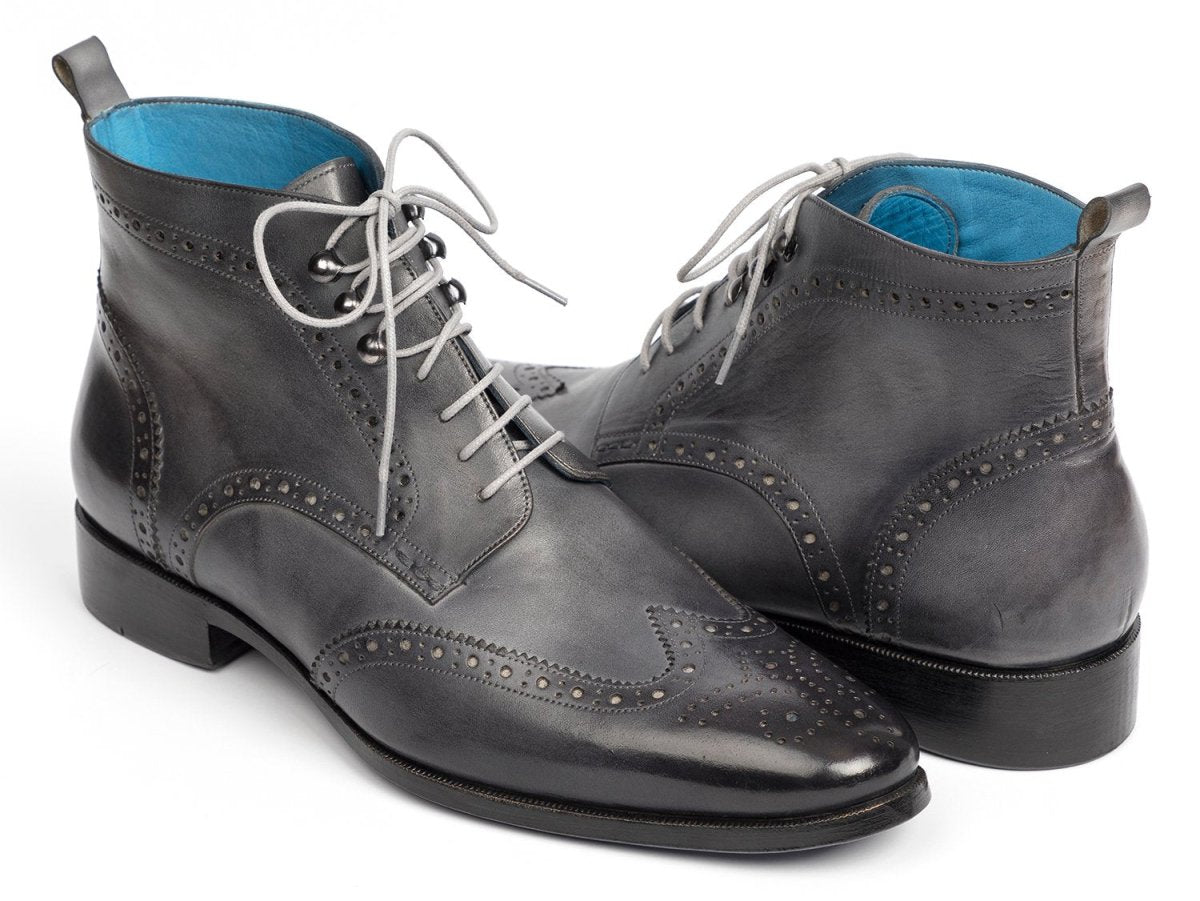 Paul Parkman Men's Hand Painted Wingtip Ankle Boots in Gray