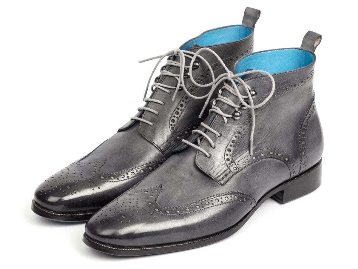 Paul Parkman Men's Hand Painted Wingtip Ankle Boots in Gray