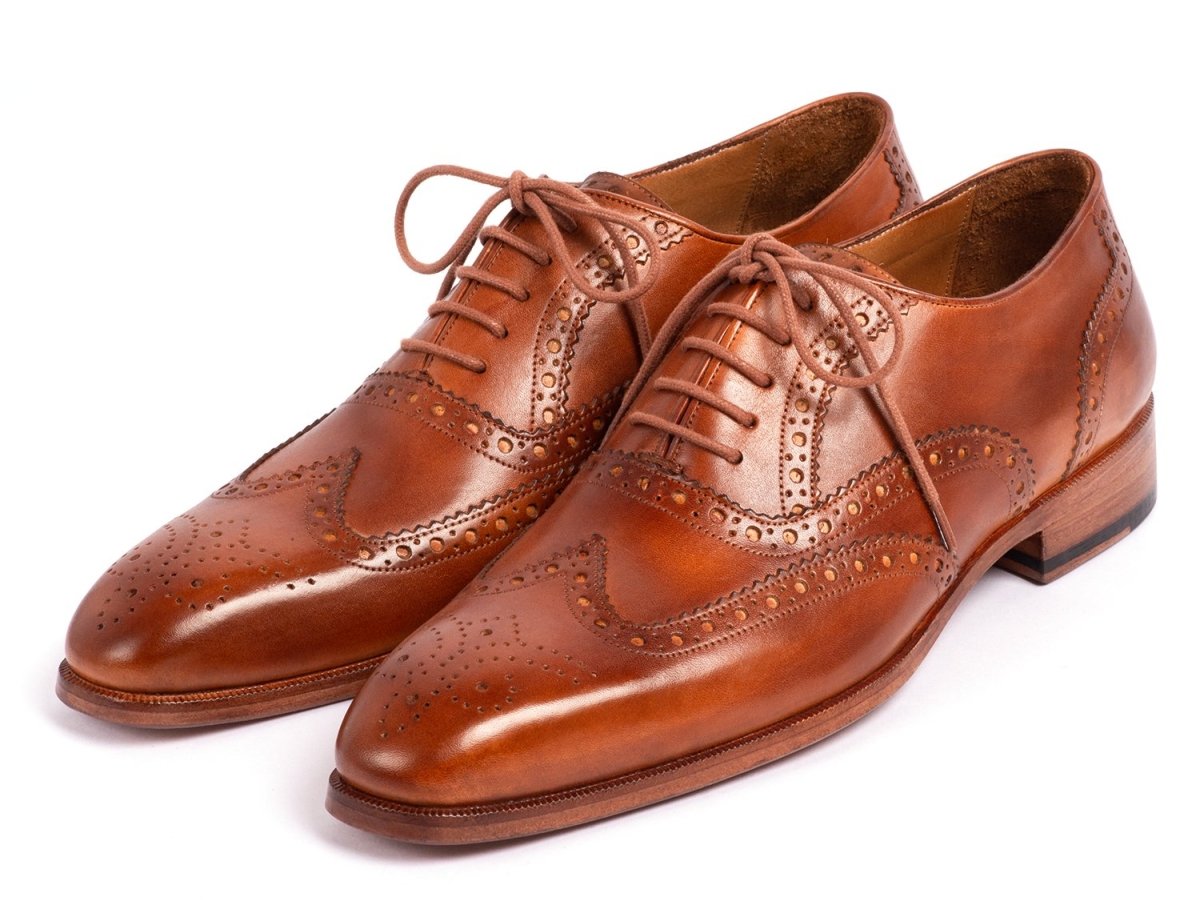 Paul Parkman Men's Hand Painted Wingtip Oxfords in Mid Brown