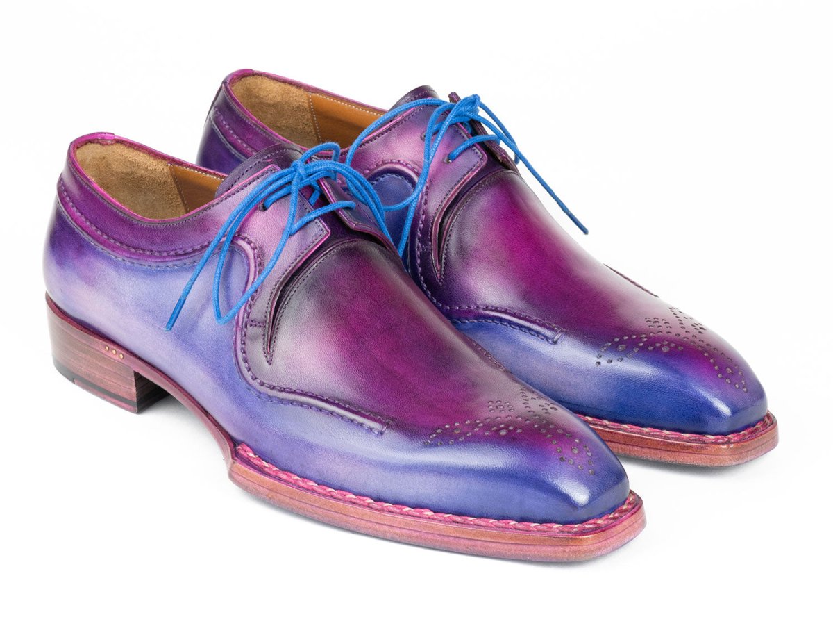 Paul Parkman Men's Hand Welted Blue and Purple Leather Derby Shoes (ID326G19)