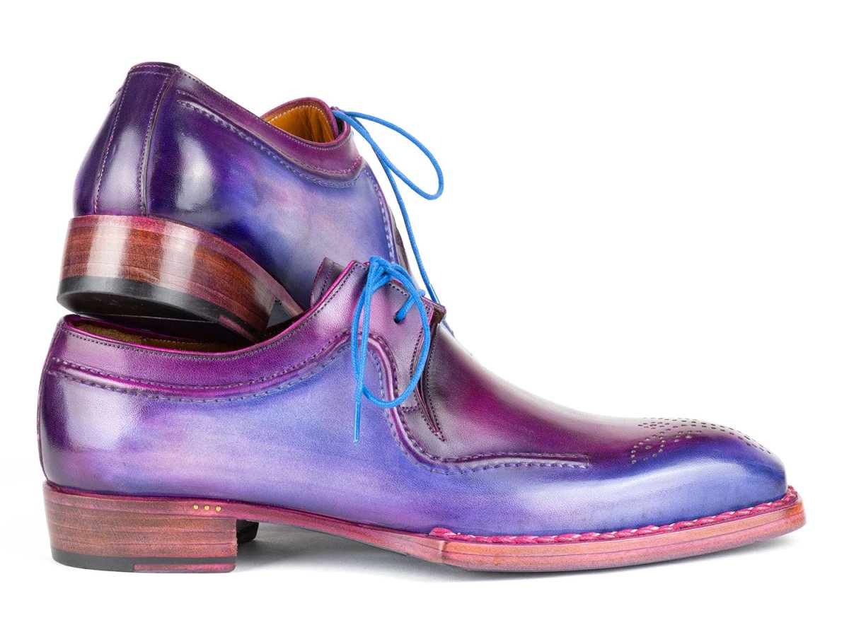 Paul Parkman Men's Hand Welted Blue and Purple Leather Derby Shoes (ID326G19)