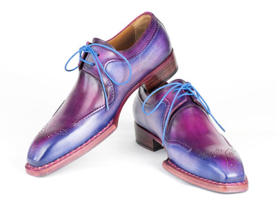 Paul Parkman Men's Hand Welted Blue and Purple Leather Derby Shoes (ID326G19)
