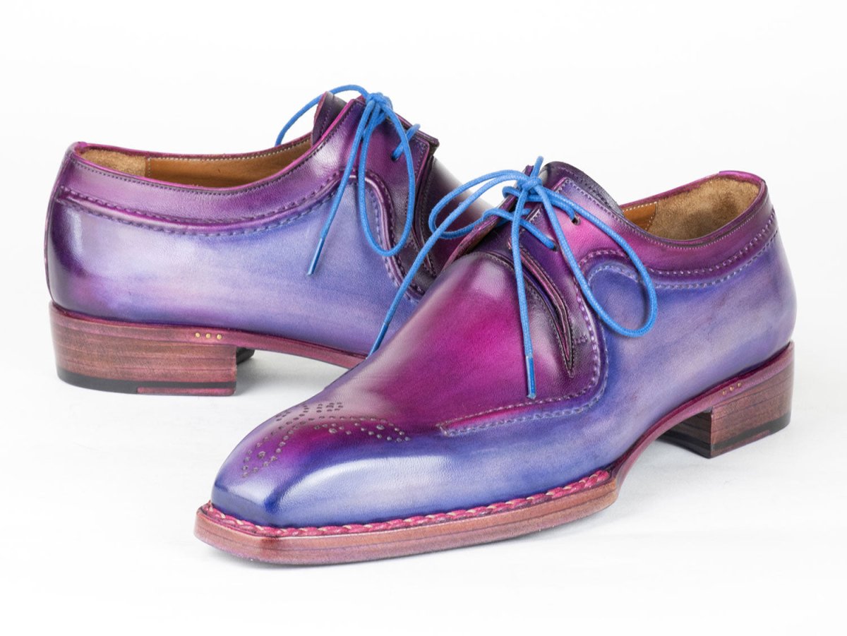Paul Parkman Men's Hand Welted Blue and Purple Leather Derby Shoes (ID326G19)