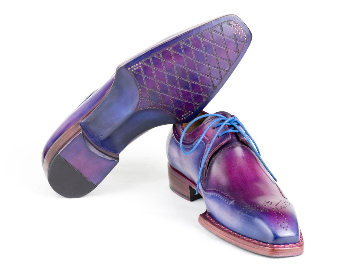 Paul Parkman Men's Hand Welted Blue and Purple Leather Derby Shoes (ID326G19)