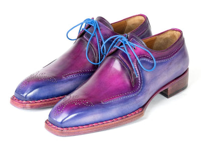Paul Parkman Men's Hand Welted Blue and Purple Leather Derby Shoes (ID326G19)