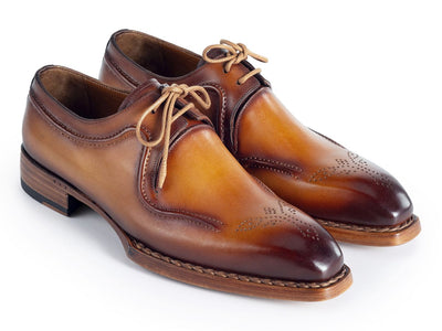 Paul Parkman Men's Hand Welted Leather Derby Shoes in Camel Brown