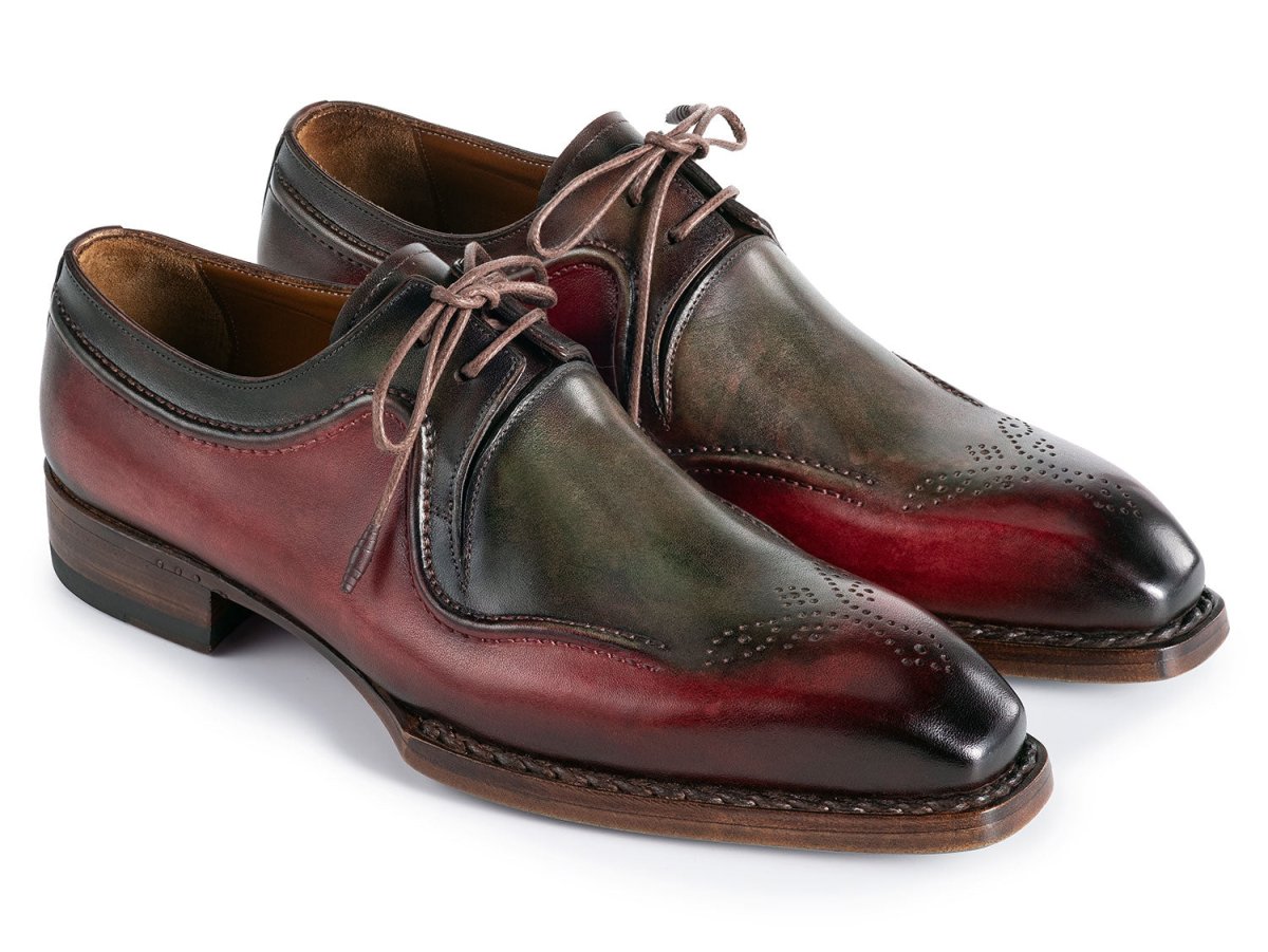 Paul Parkman Men's Hand Welted Leather Derby Shoes in Green and Brown