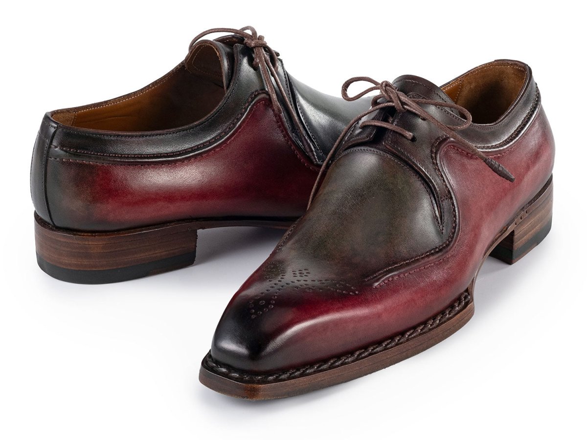 Paul Parkman Men's Hand Welted Leather Derby Shoes in Green and Brown