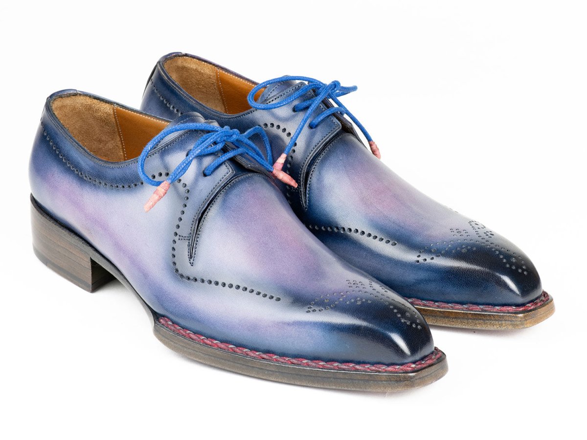 Paul Parkman Men's Hand Welted Pink and Navy Leather Derby Shoes (ID599F67)