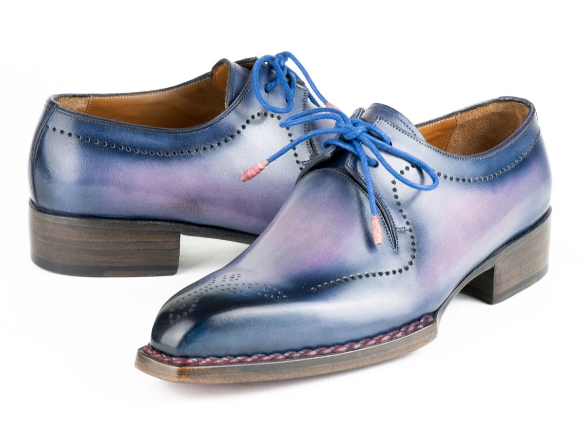 Paul Parkman Men's Hand Welted Pink and Navy Leather Derby Shoes (ID599F67)