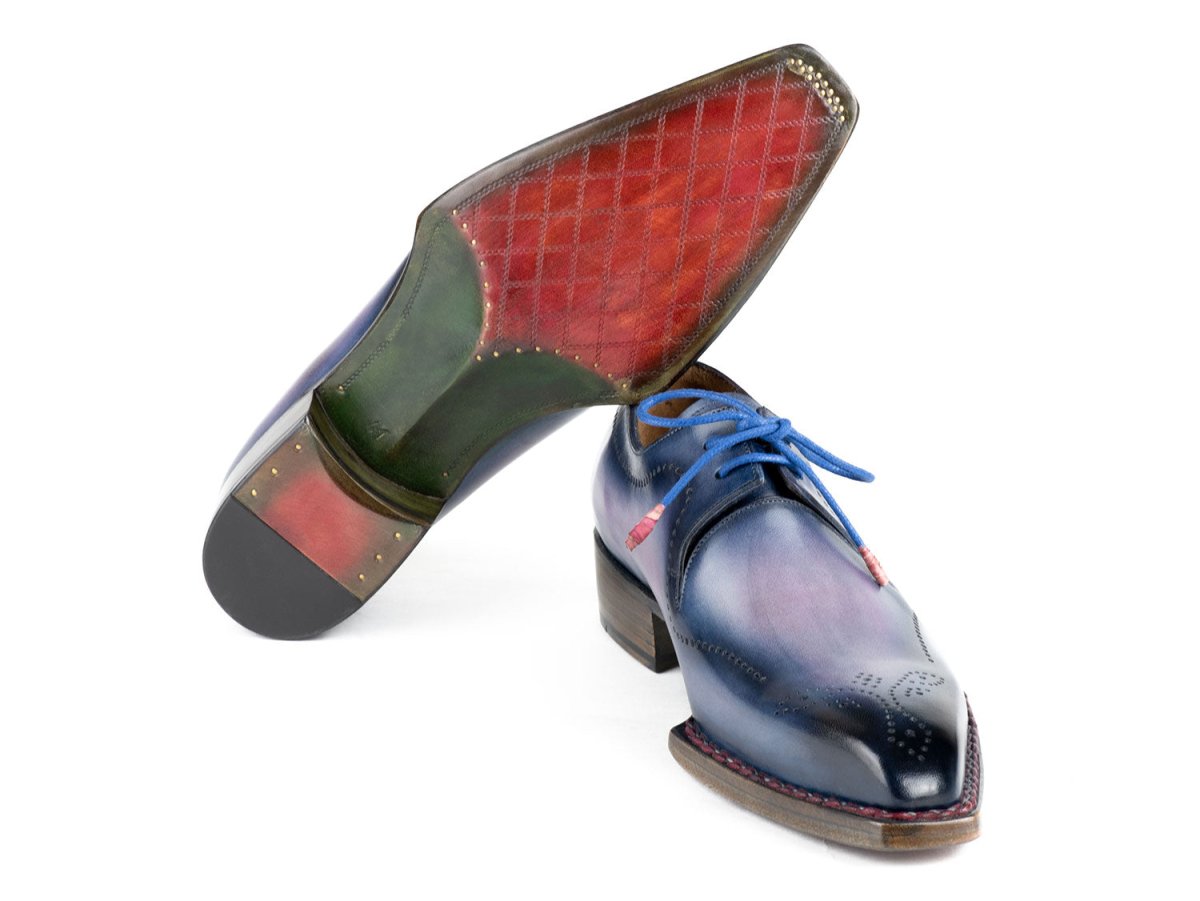 Paul Parkman Men's Hand Welted Pink and Navy Leather Derby Shoes (ID599F67)
