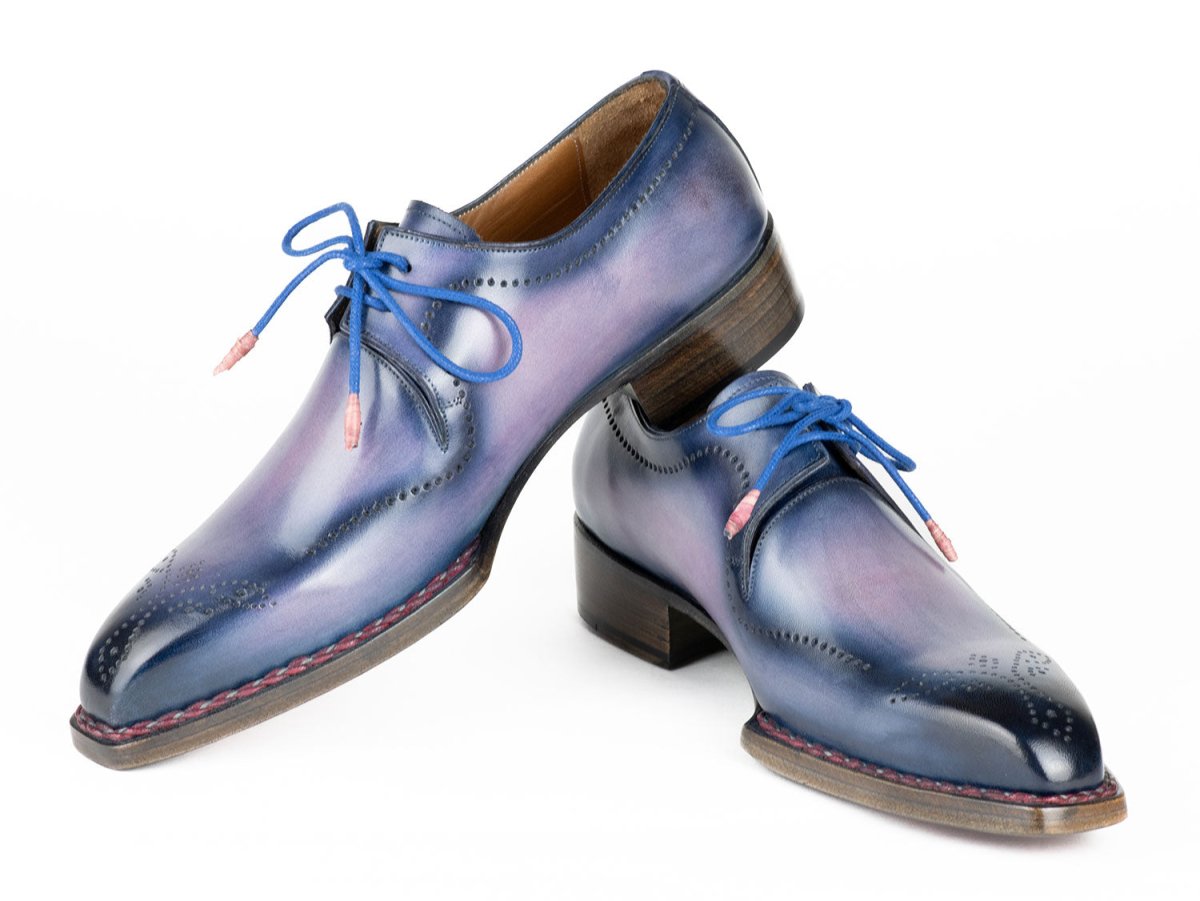 Paul Parkman Men's Hand Welted Pink and Navy Leather Derby Shoes (ID599F67)