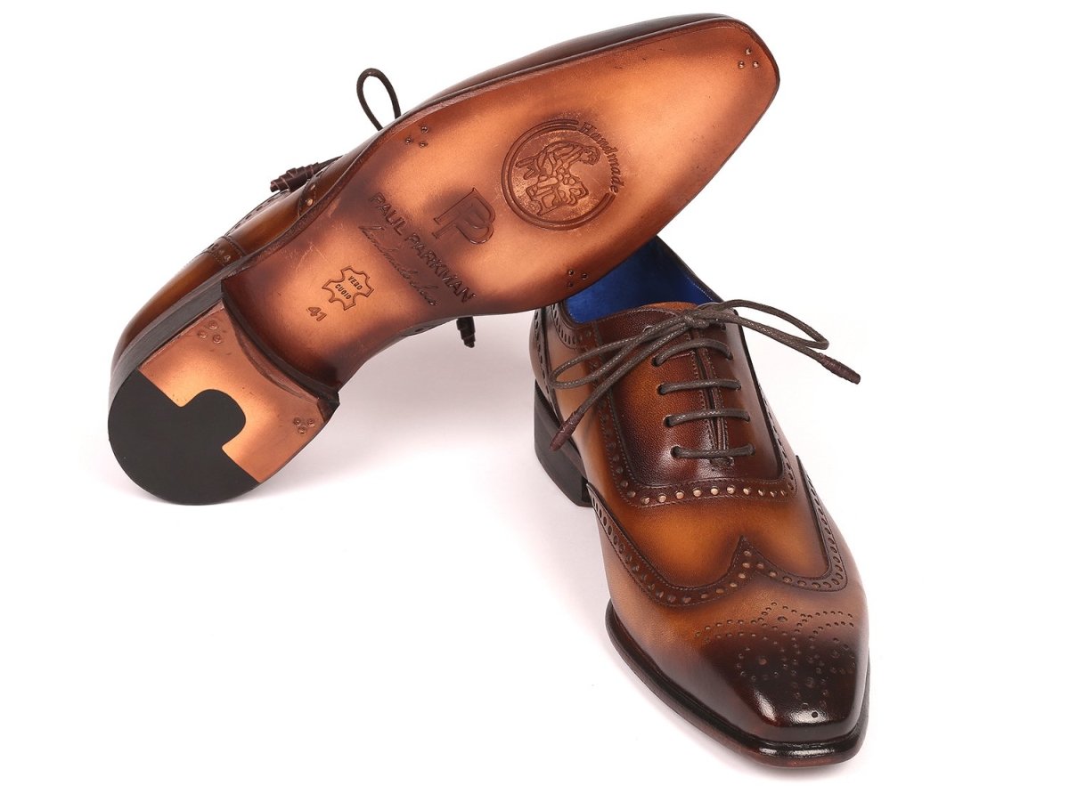 Paul Parkman Men's Handmade Wingtip Oxfords Brown (ID711W03)