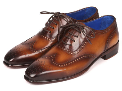 Paul Parkman Men's Handmade Wingtip Oxfords Brown (ID711W03)