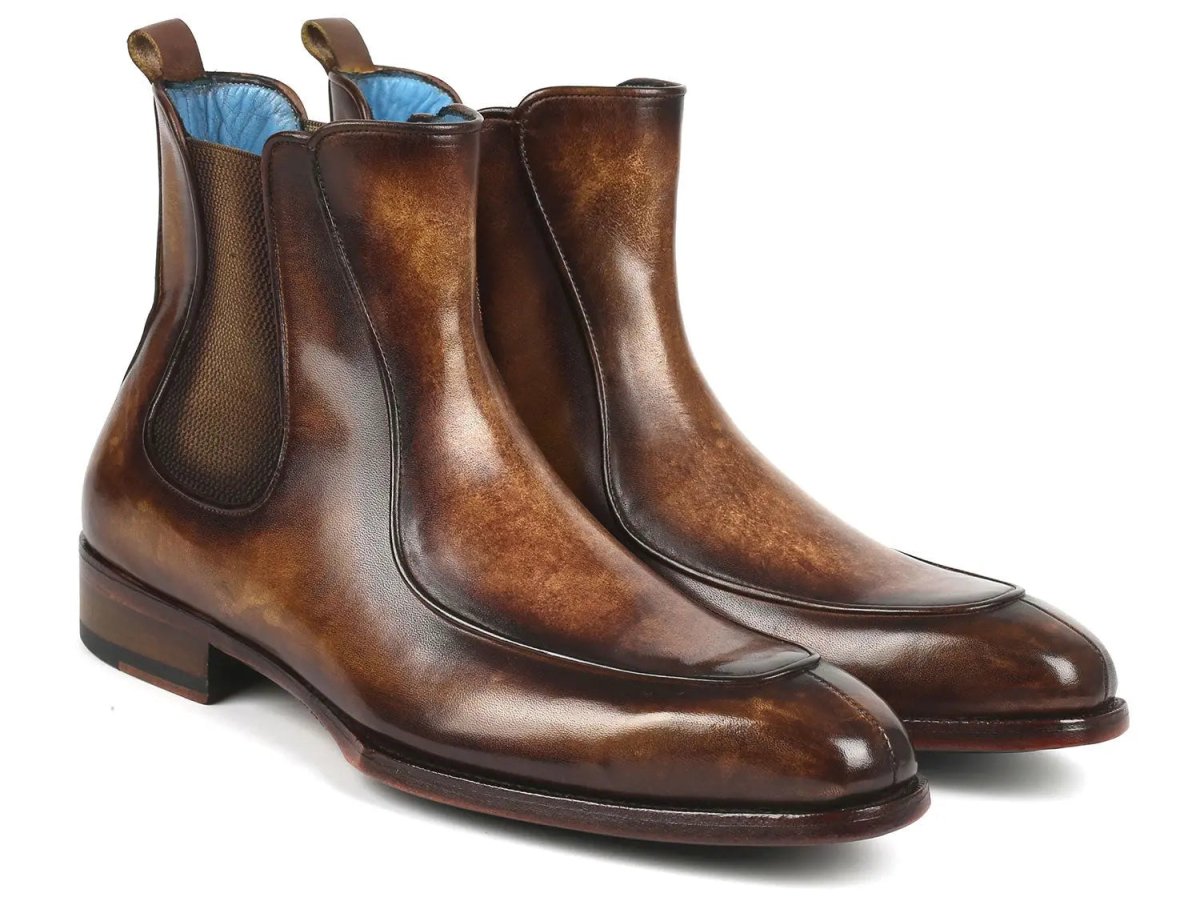 Paul Parkman Men's Handpainted Chelsea Boots Goodyear Welted in Brown