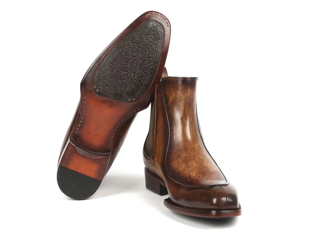 Paul Parkman Men's Handpainted Chelsea Boots Goodyear Welted in Brown