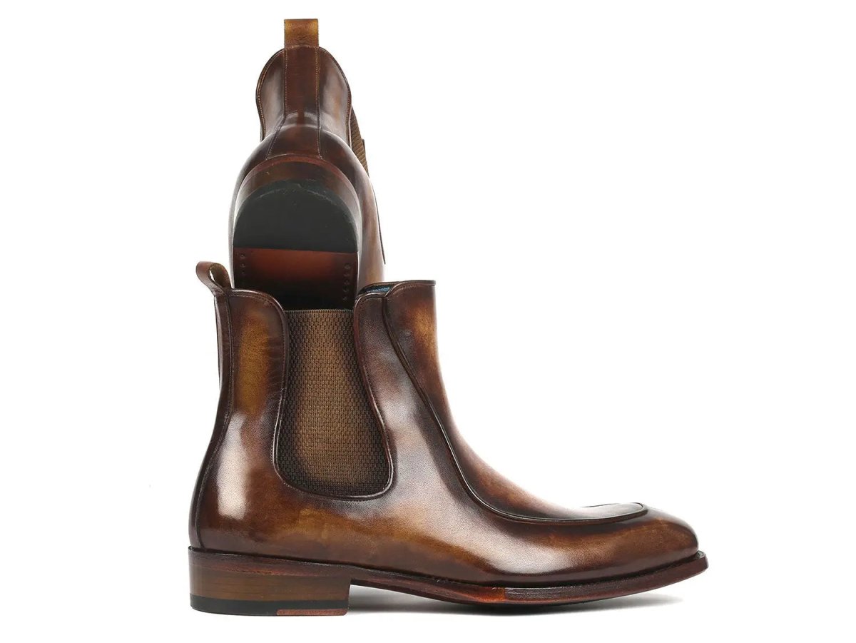 Paul Parkman Men's Handpainted Chelsea Boots Goodyear Welted in Brown
