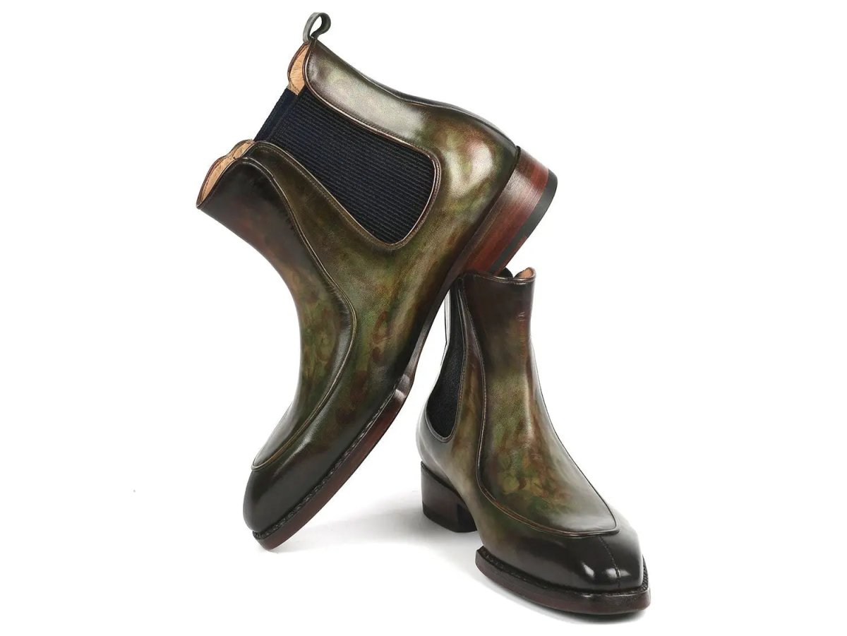 Paul Parkman Men's Handpainted Chelsea Boots Goodyear Welted in Green