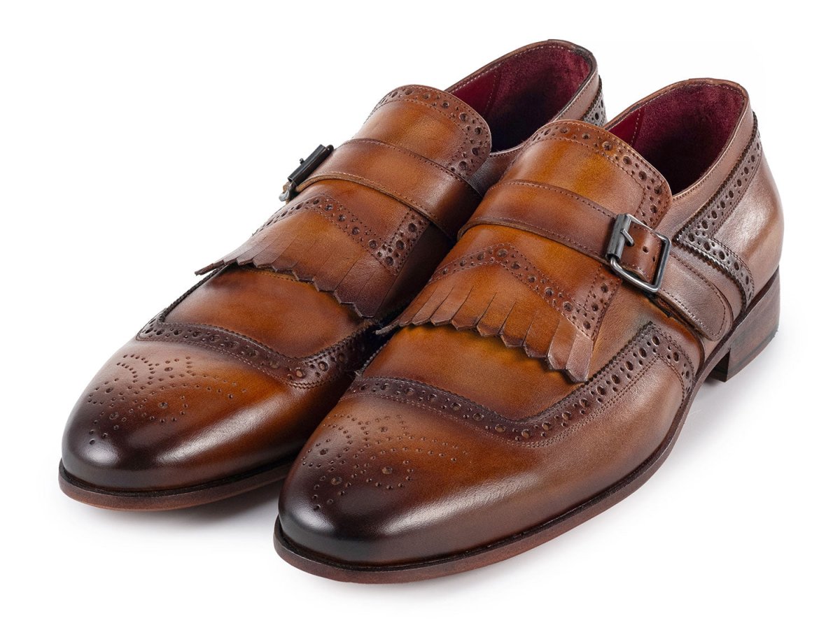 Paul Parkman Men's Kiltie Monkstrap Leather Shoes in Brown