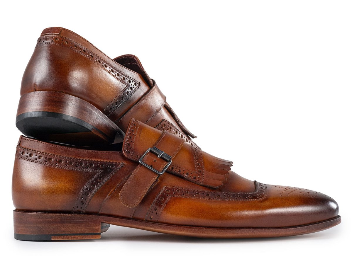 Paul Parkman Men's Kiltie Monkstrap Shoes Brown Leather (ID12BR95)