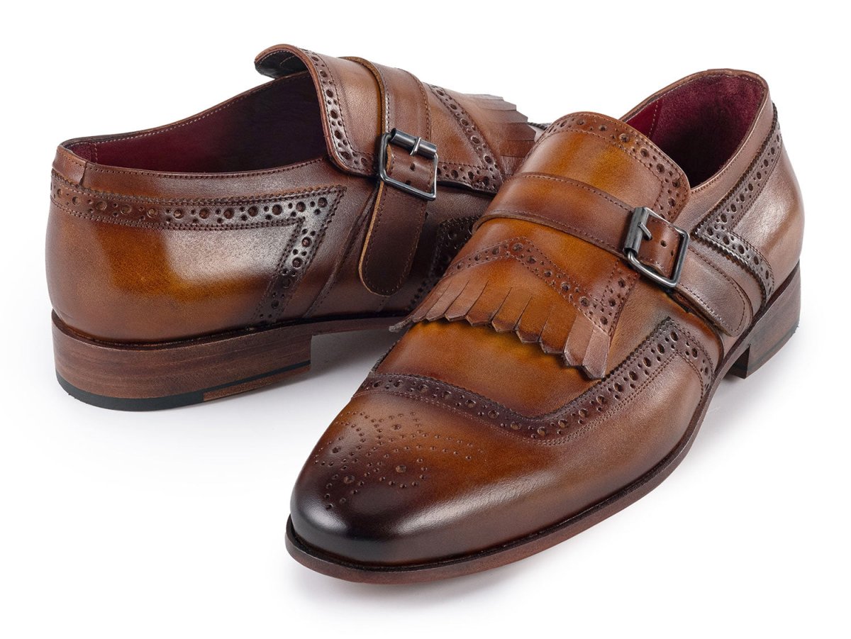 Paul Parkman Men's Kiltie Monkstrap Shoes Brown Leather (ID12BR95)