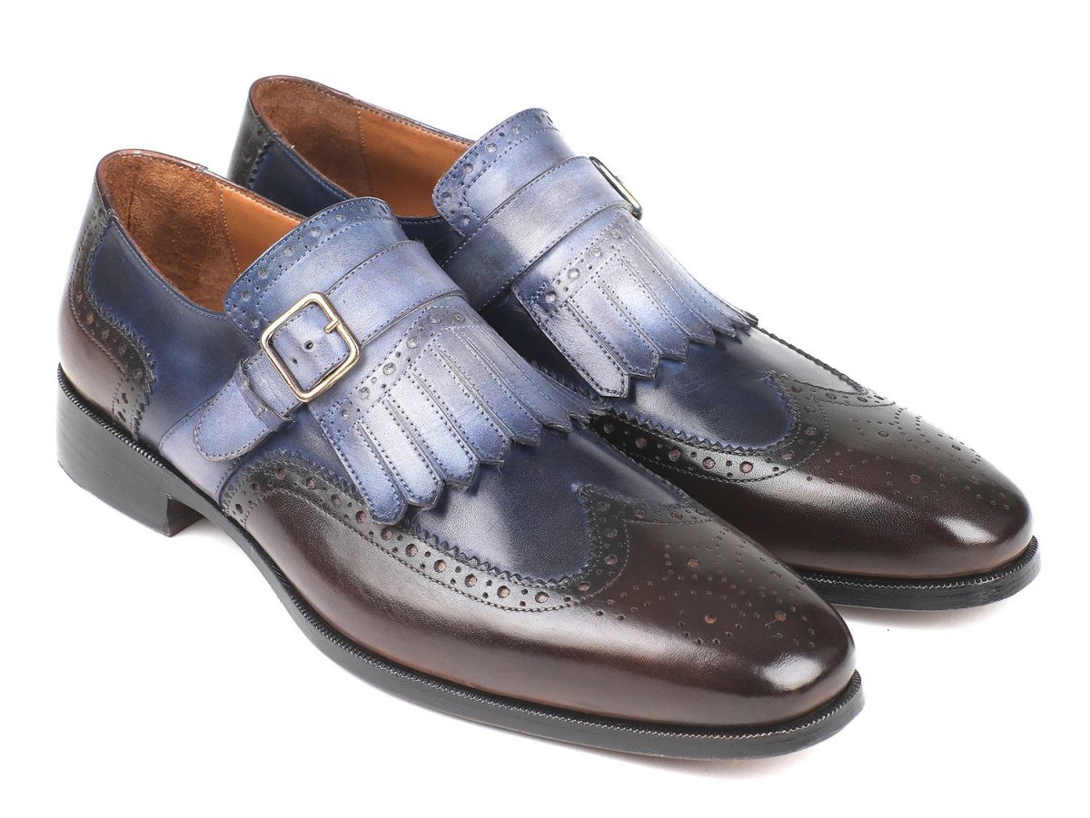 Paul Parkman Men's Kiltie Monkstraps in Blue and Brown