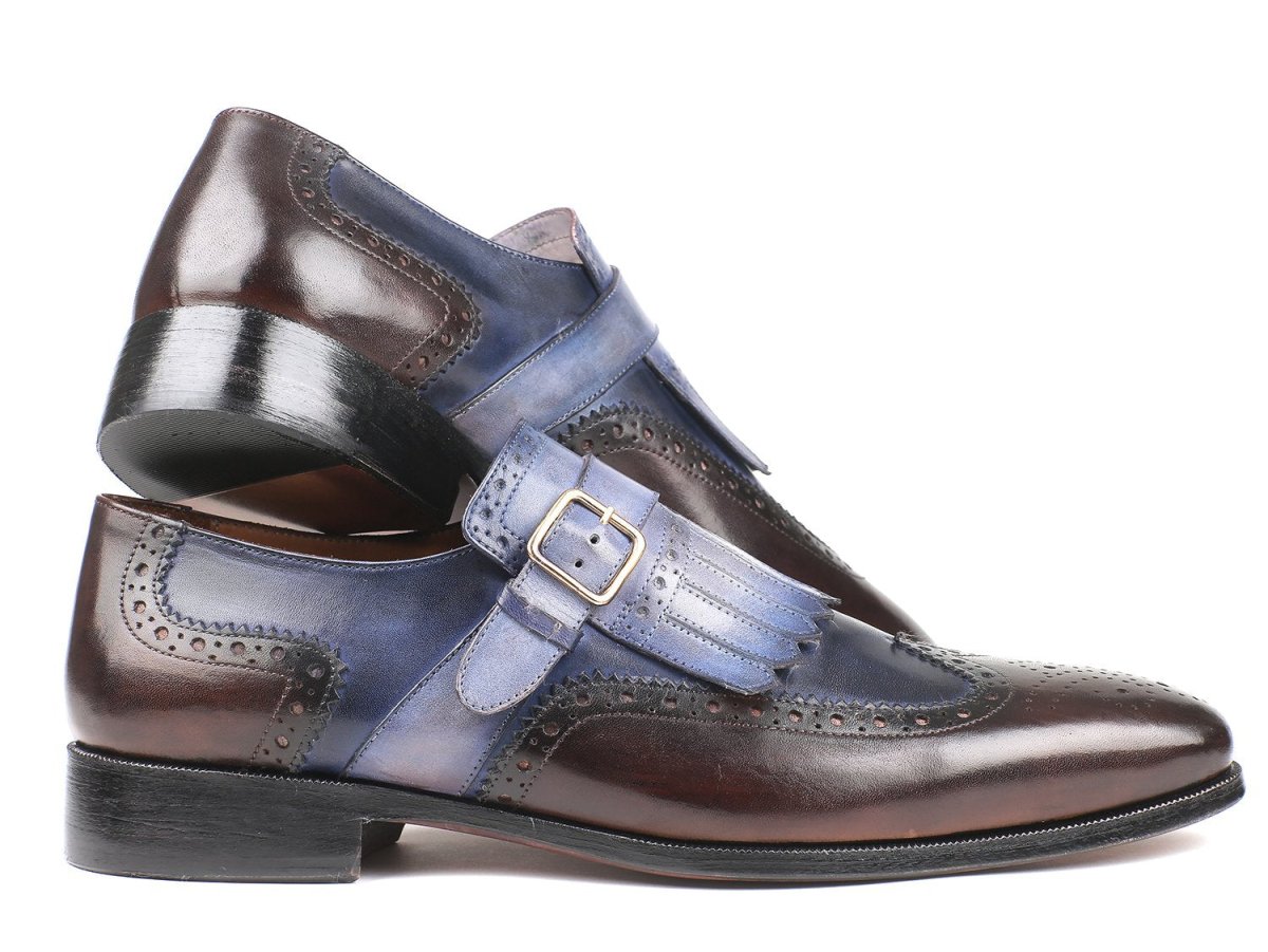 Paul Parkman Men's Kiltie Monkstraps in Blue and Brown