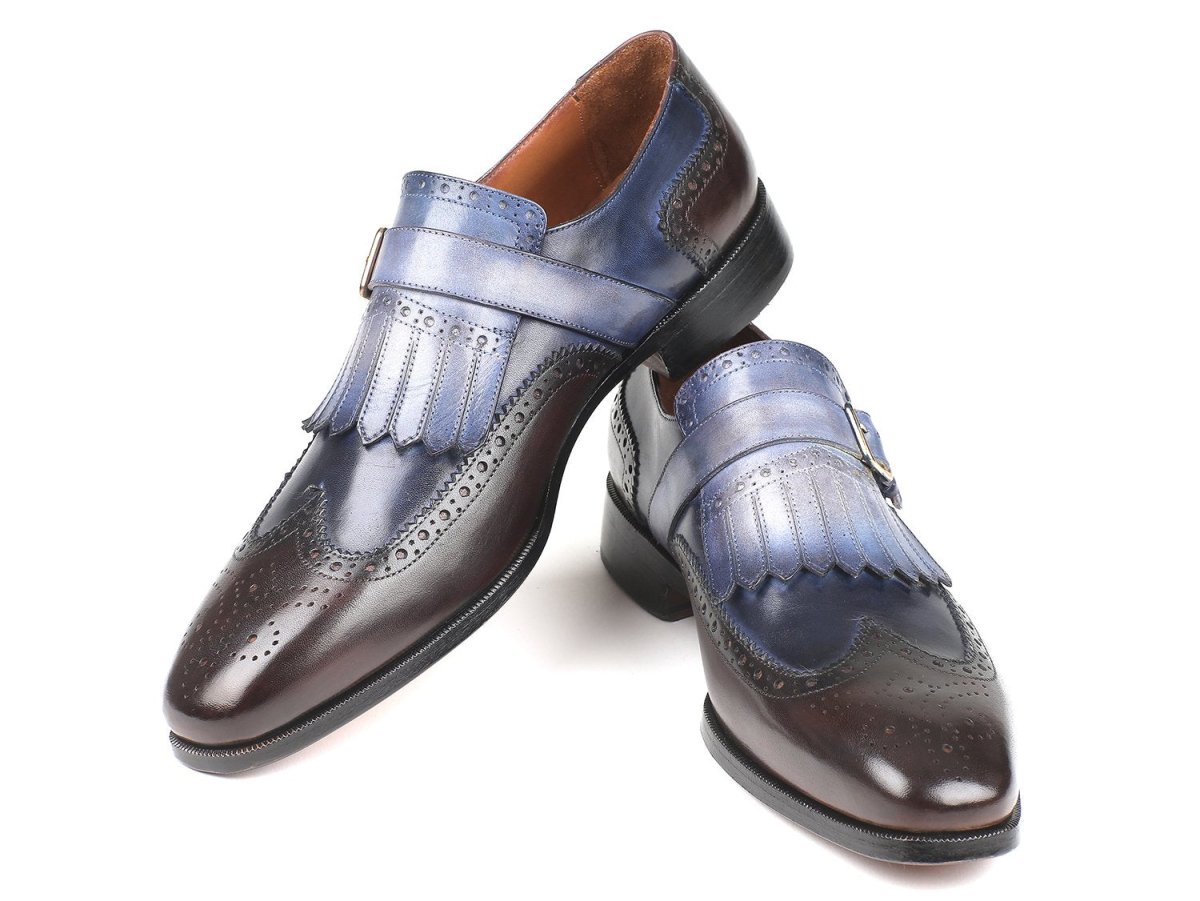 Paul Parkman Men's Kiltie Monkstraps in Blue and Brown