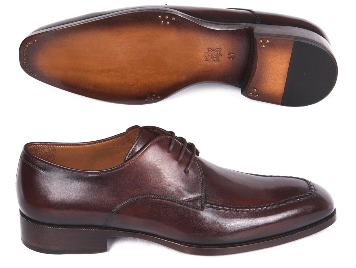 Paul Parkman Men's Leather Apron Derby Shoes in Brown and Bordeaux