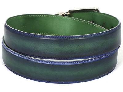Paul Parkman Men's Leather Belt Dual Tone Blue and Green (IDB01 - BLU - GRN)