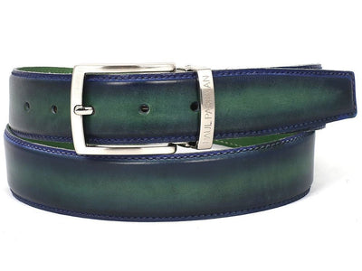 Paul Parkman Men's Leather Belt Dual Tone Blue and Green (IDB01 - BLU - GRN)