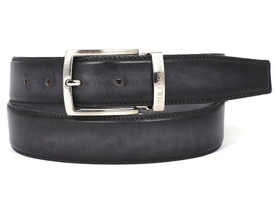 Paul Parkman Men's Leather Belt Dual Tone Hand - Painted Gray and Black (IDB01 - GRY - BLK)