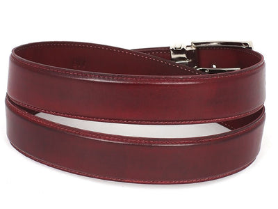 Paul Parkman Men's Leather Belt Hand - Painted Bordeaux (IDB01 - BRD)
