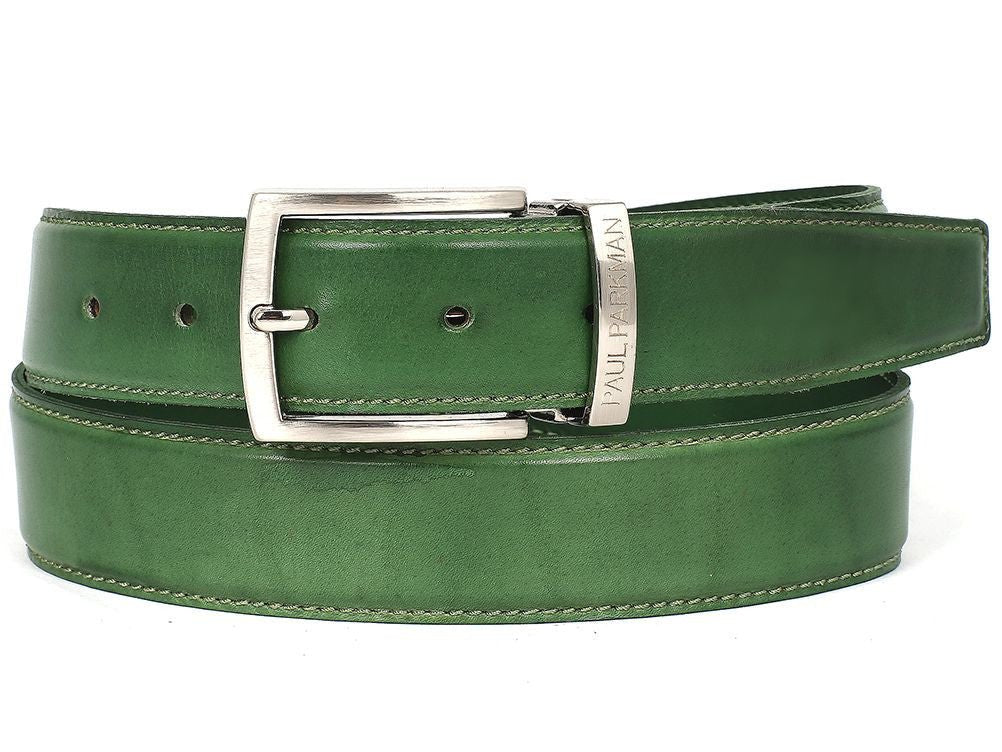 Paul Parkman Men's Leather Belt Hand - Painted Green (IDB01 - LGRN)
