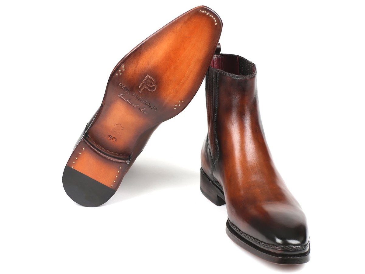 Paul Parkman Men's Leather Chelsea Boots in Brown Burnished