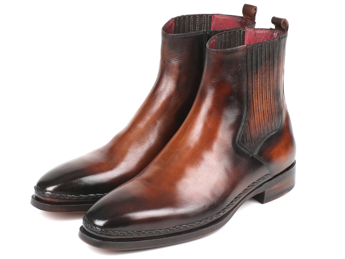 Paul Parkman Men's Leather Chelsea Boots in Brown Burnished