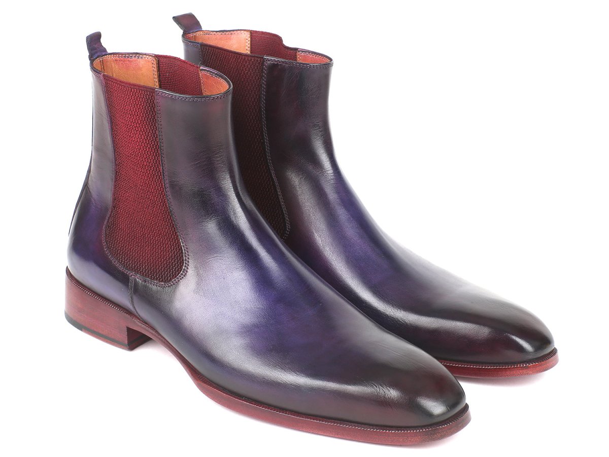 Paul Parkman Men's Leather Chelsea Boots in Navy and Purple