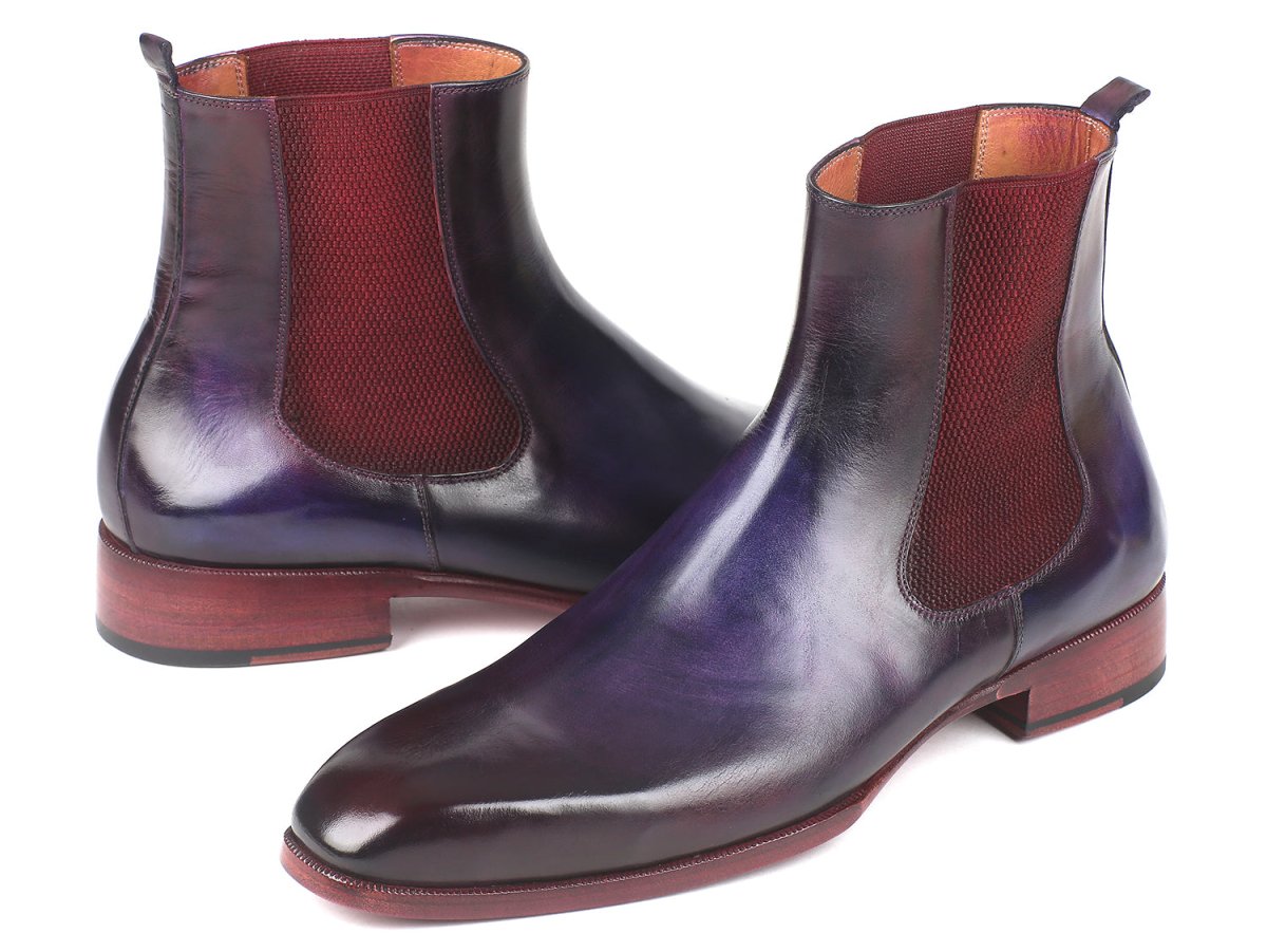Paul Parkman Men's Leather Chelsea Boots in Navy and Purple