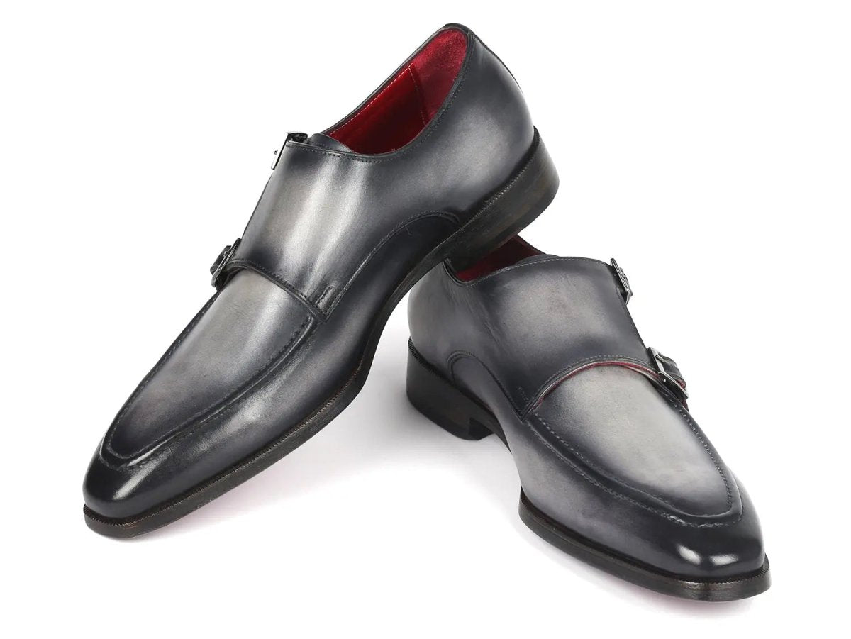 Paul Parkman Men's Leather Double Monkstrap Shoes in Gray