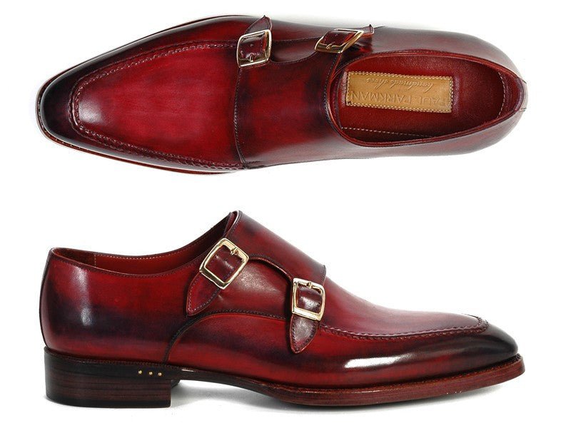 Paul Parkman Men's Leather Double Monkstraps in Black and Bordeaux