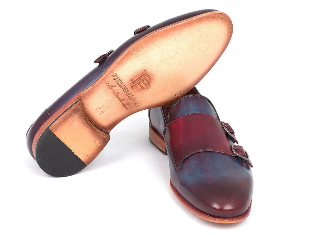 Paul Parkman Men's Leather Double Monkstraps in Bordeaux and Navy