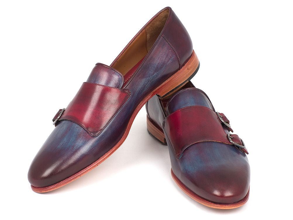 Paul Parkman Men's Leather Double Monkstraps in Bordeaux and Navy
