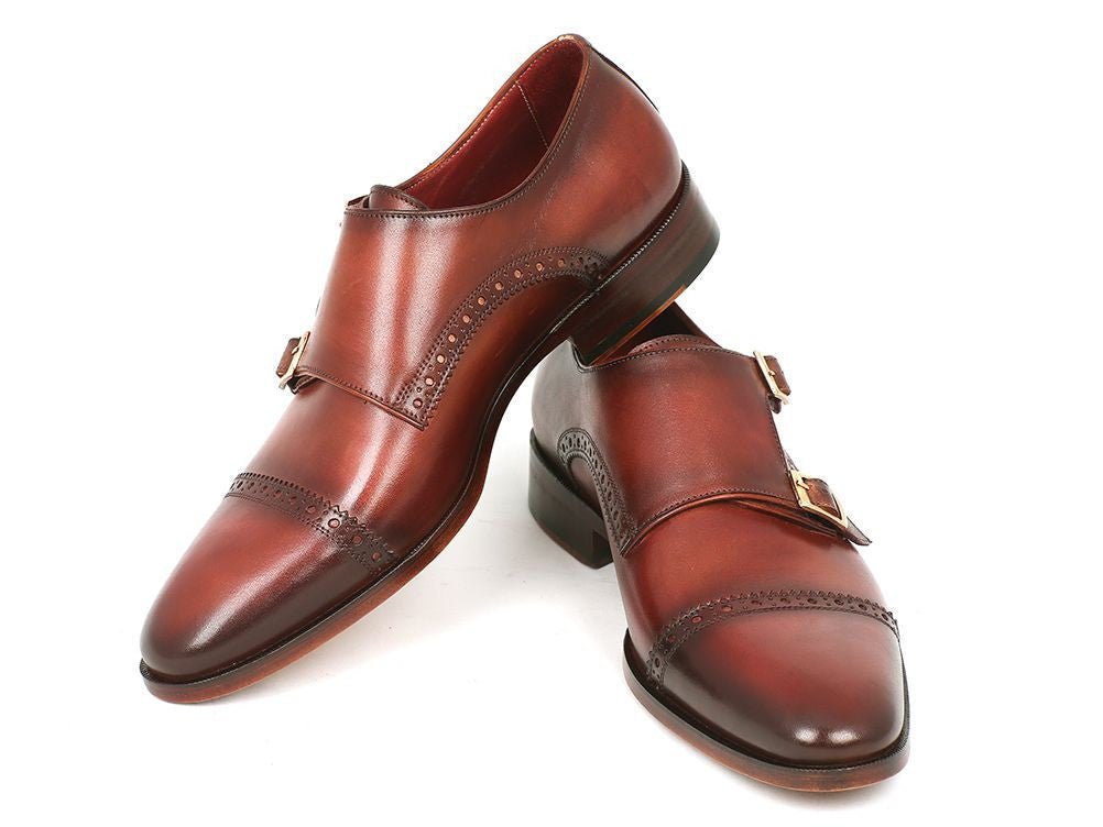 Paul Parkman Men's Leather Double Monkstraps in Camel and Light Brown