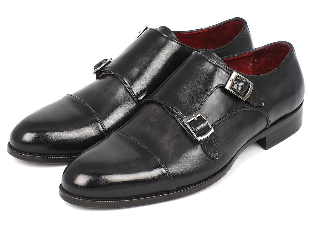 Paul Parkman Men's Leather Double Monkstraps in Gray and Black