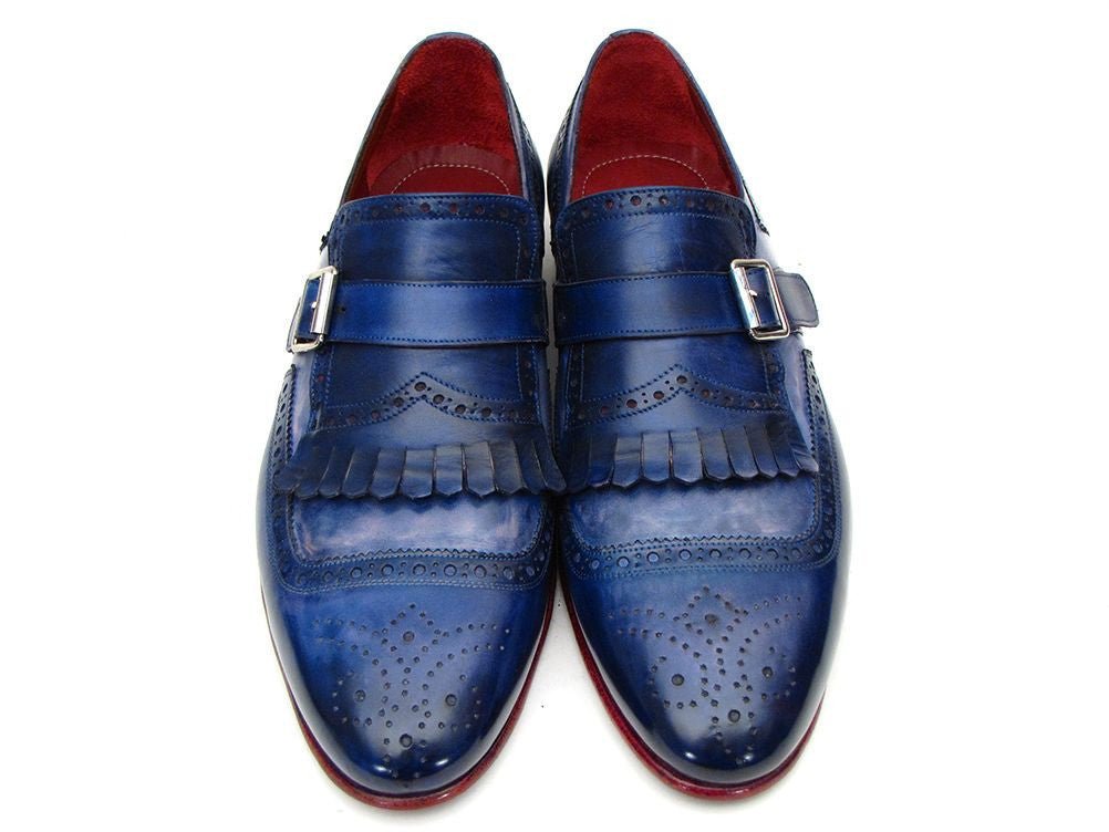 Paul Parkman Men's Leather Kiltie Monkstraps in Dual Tone Blue