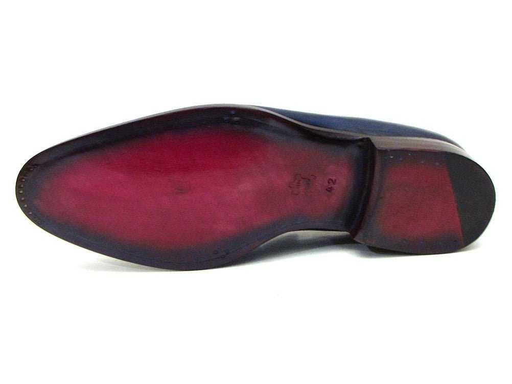 Paul Parkman Men's Leather Kiltie Tassel Loafers in Navy and Tobacco