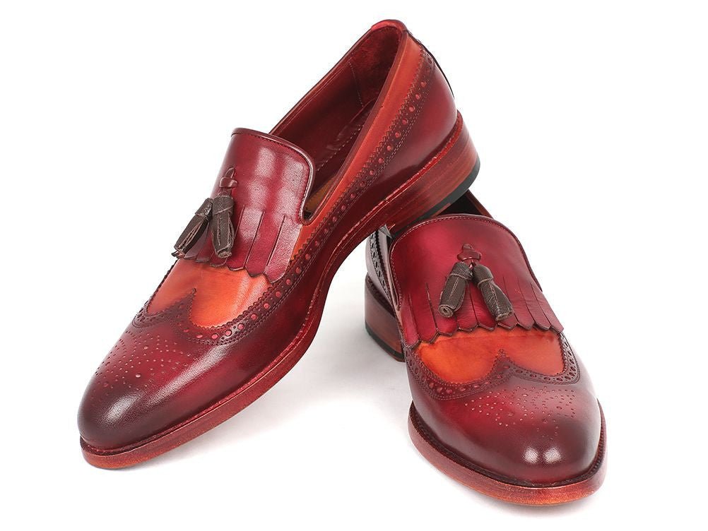 Paul Parkman Men's Leather Kiltie Tassel Loafers in Tobacco and Bordeaux