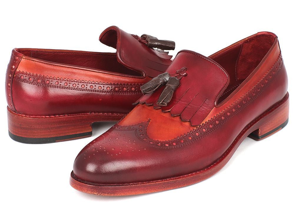 Paul Parkman Men's Leather Kiltie Tassel Loafers in Tobacco and Bordeaux
