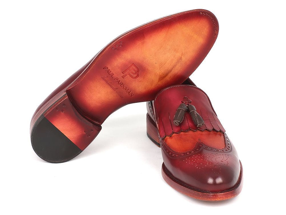 Paul Parkman Men's Leather Kiltie Tassel Loafers in Tobacco and Bordeaux